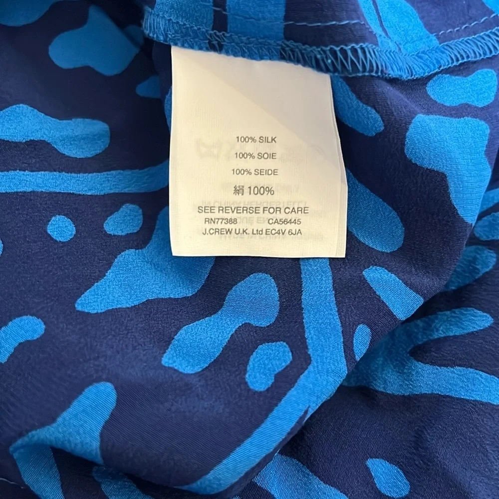 J. Crew Blue Floral 100% Silk Top Sz 12